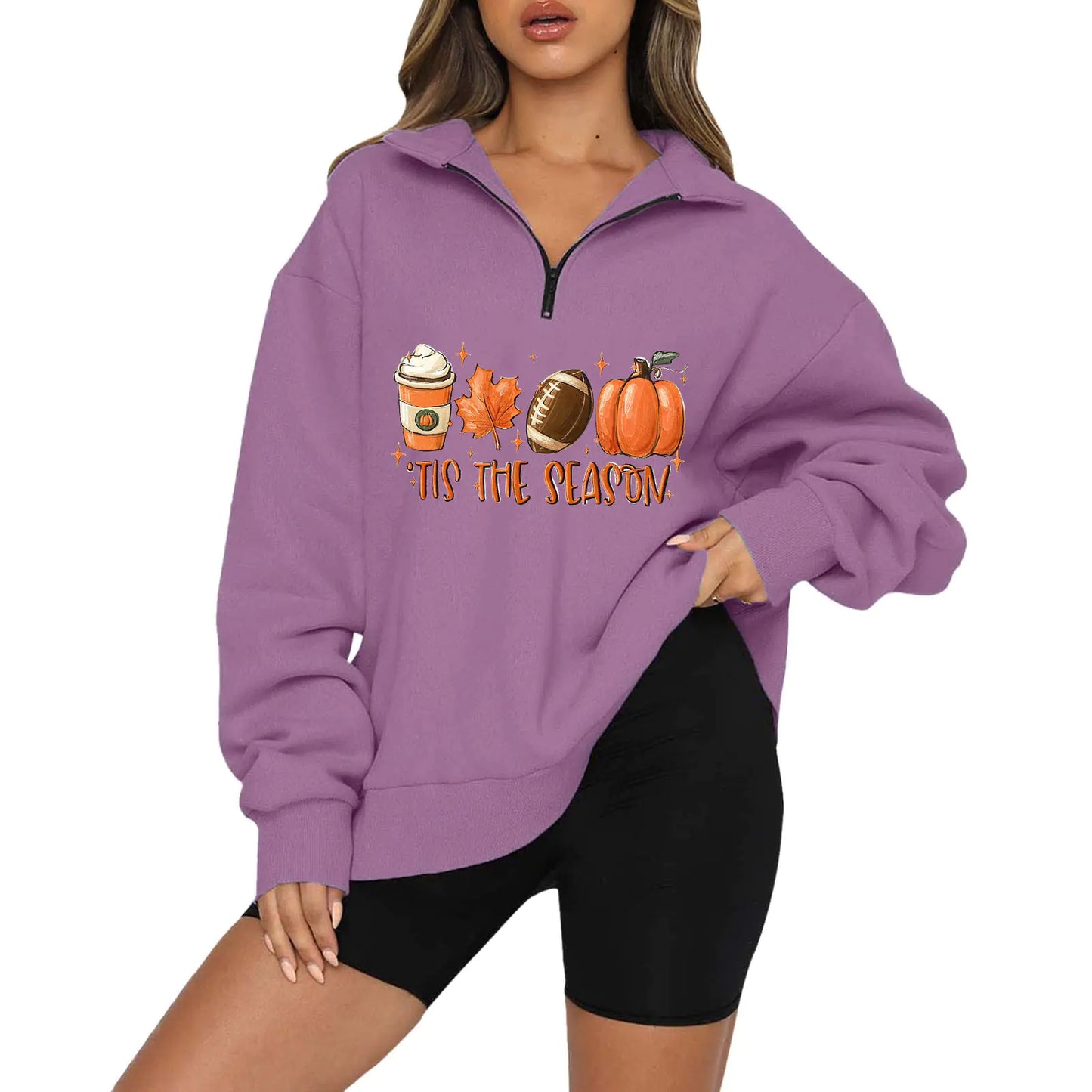 Halloween Pumpkin Print Casual Zipper Hoodie