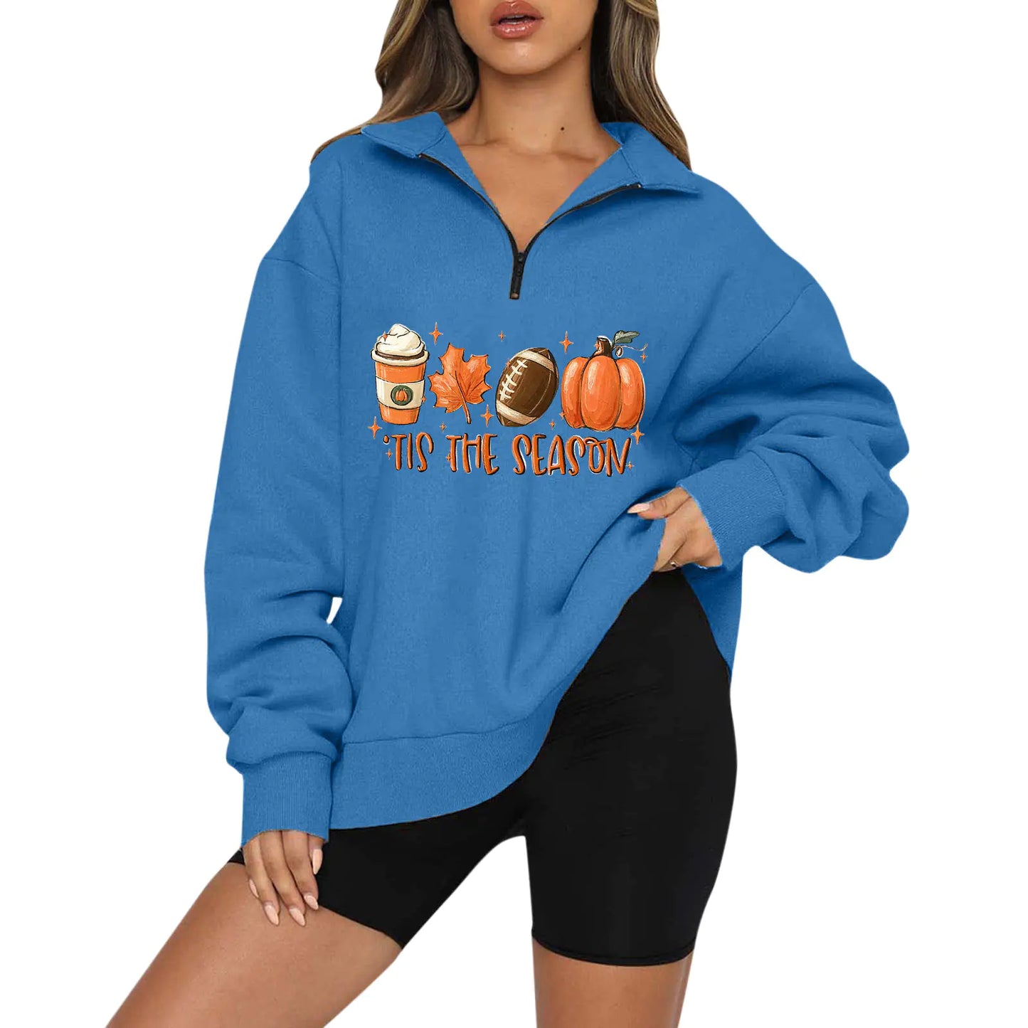 Halloween Pumpkin Print Casual Zipper Hoodie