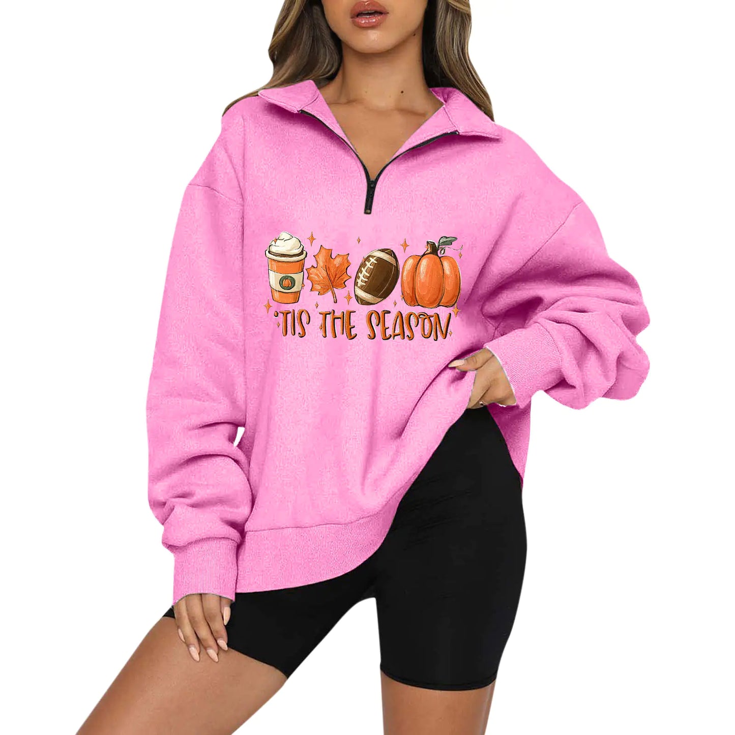 Halloween Pumpkin Print Casual Zipper Hoodie