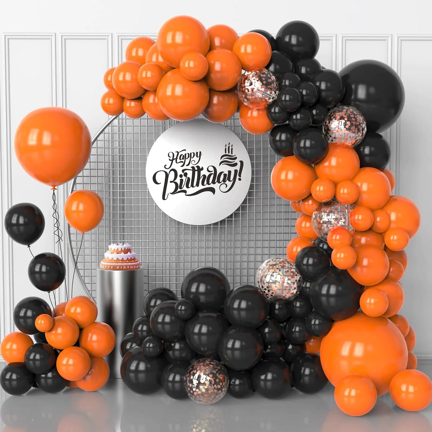 MYXTDAY Orange And Black Balloons Arch Kit130 Pcs Halloween Balloons Garland Rose Gold Confetti Balloons for Birthday Halloween Birthday Party Decoration