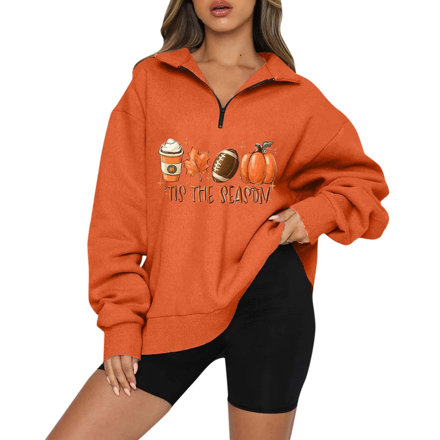 Halloween Pumpkin Print Casual Zipper Hoodie