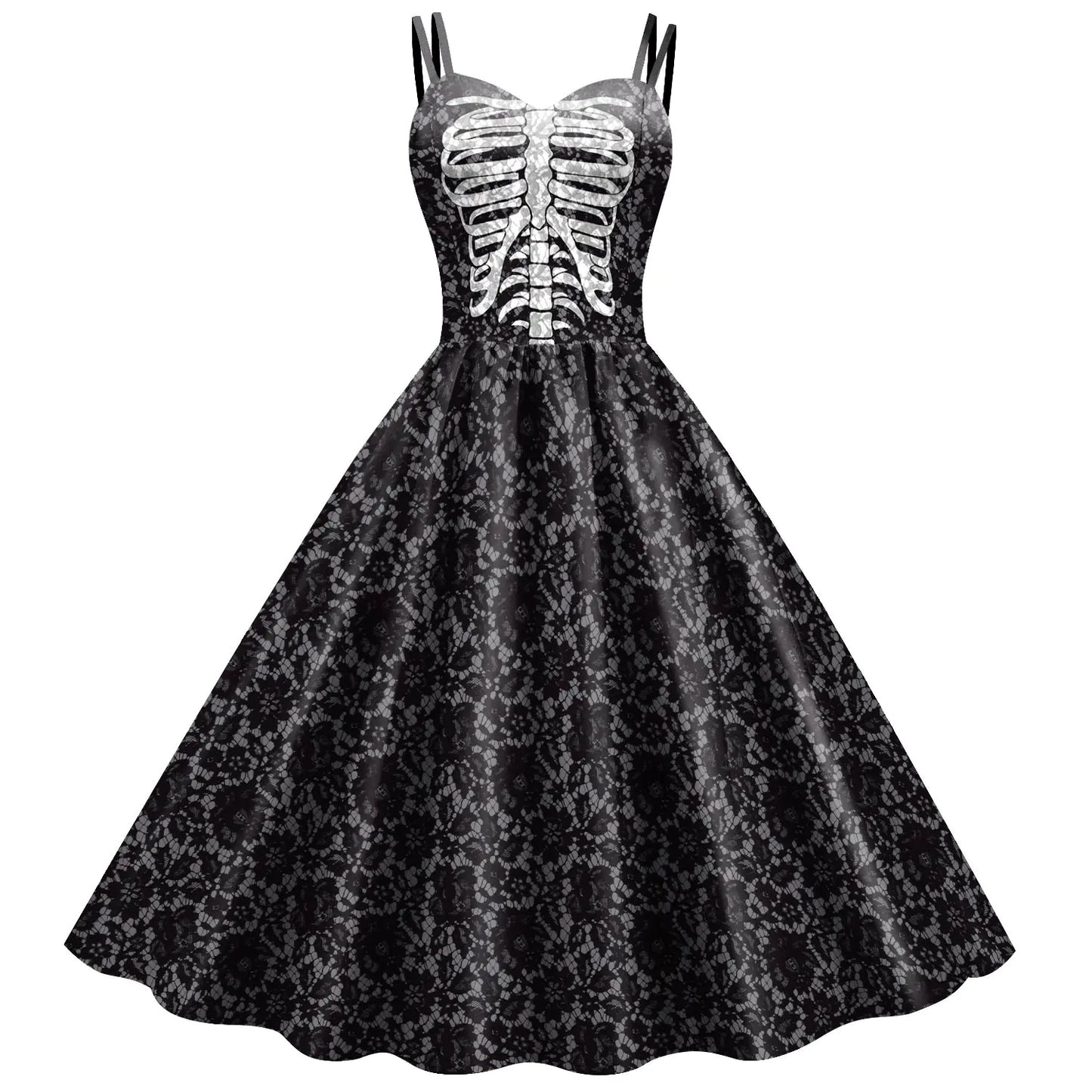 Halloween Skeleton Skull Digital Print Dress