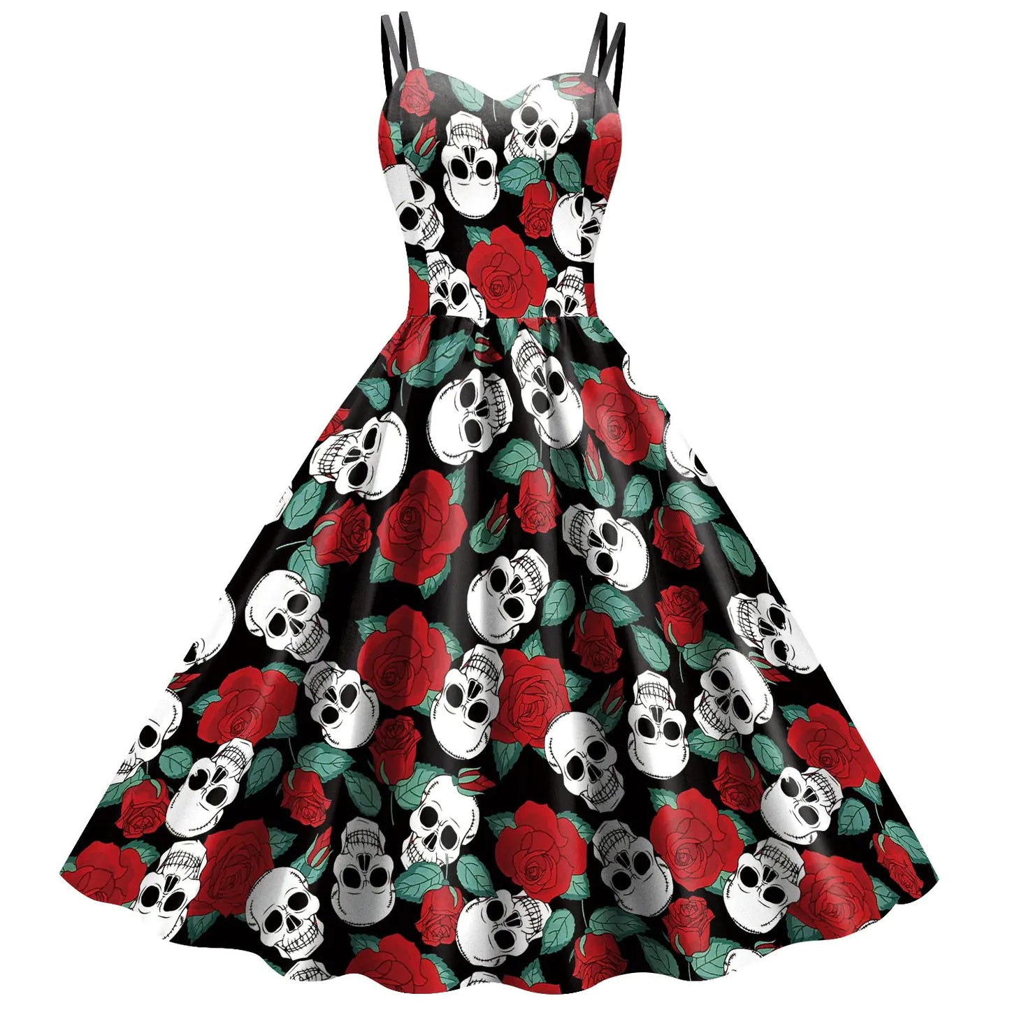Halloween Skeleton Skull Digital Print Dress