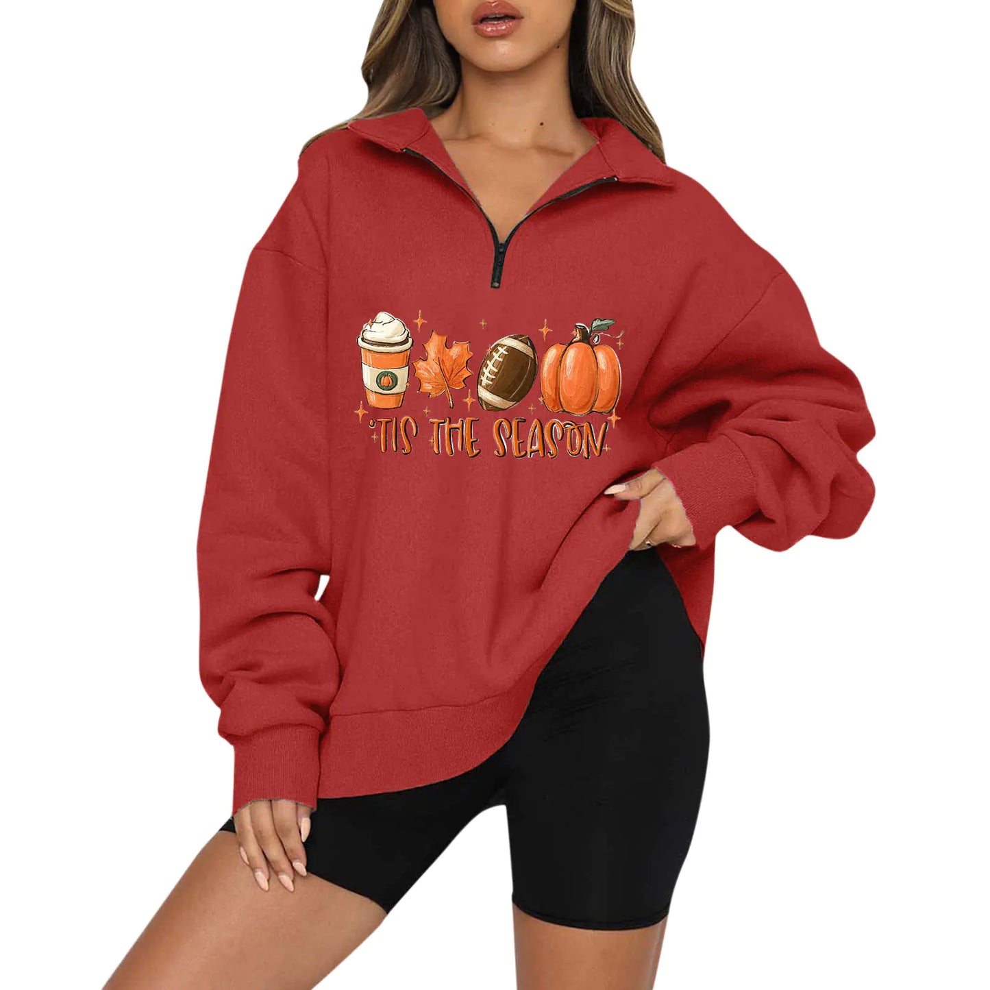 Halloween Pumpkin Print Casual Zipper Hoodie