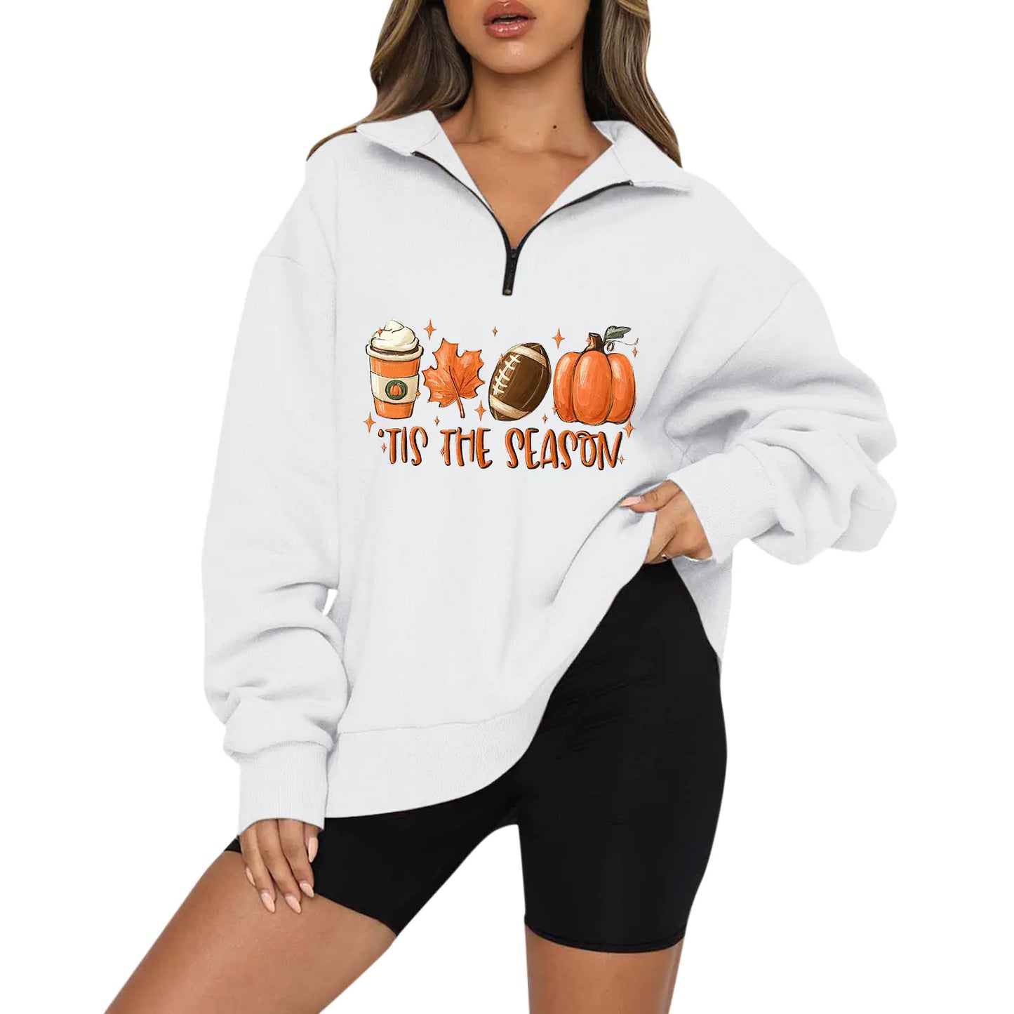 Halloween Pumpkin Print Casual Zipper Hoodie