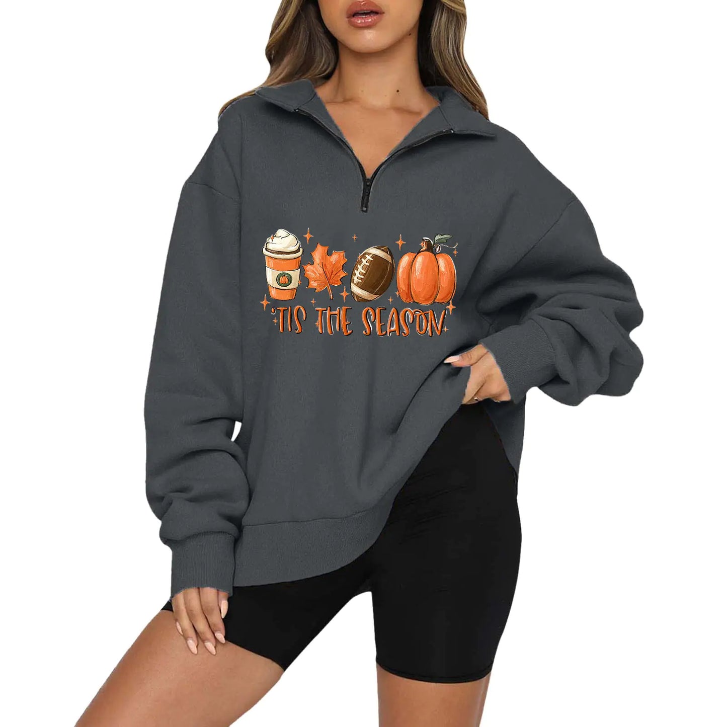 Halloween Pumpkin Print Casual Zipper Hoodie
