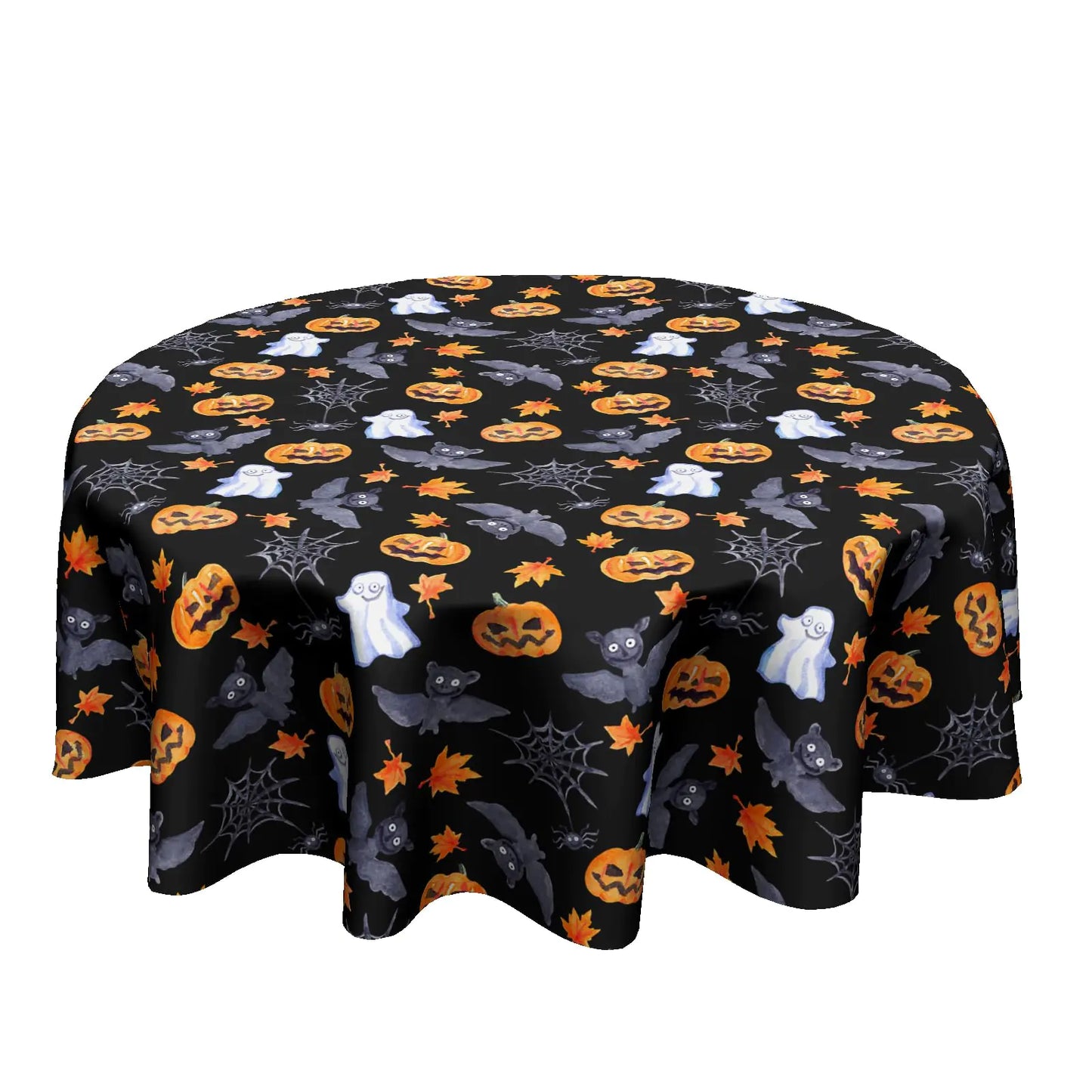 Sweetshow Halloween Spooky Round Tablecloth Black Bat Cobweb and Ghost Decorative Table Cloth 60 Inch Polyester Fabric Farmhouse Pumpkin Table Cover for Home Kitchen Outdoor Halloween Party