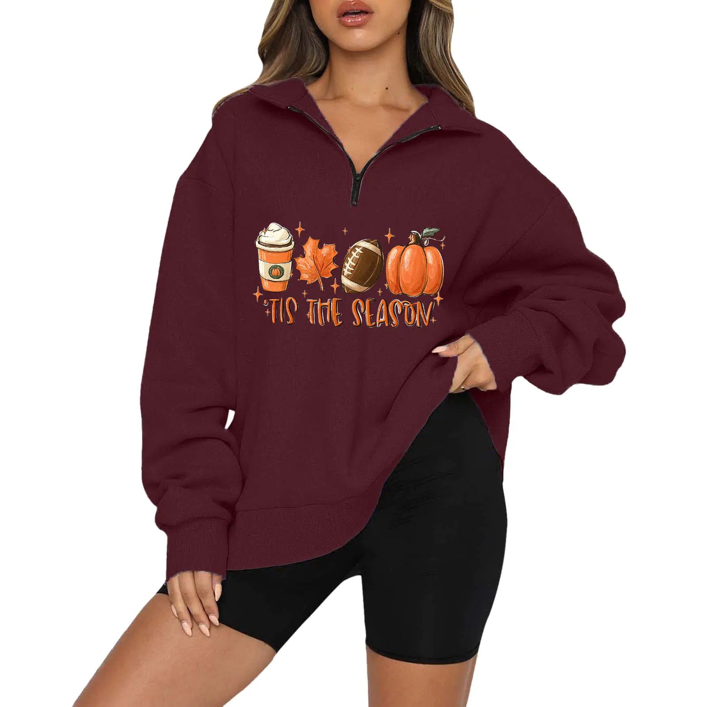 Halloween Pumpkin Print Casual Zipper Hoodie