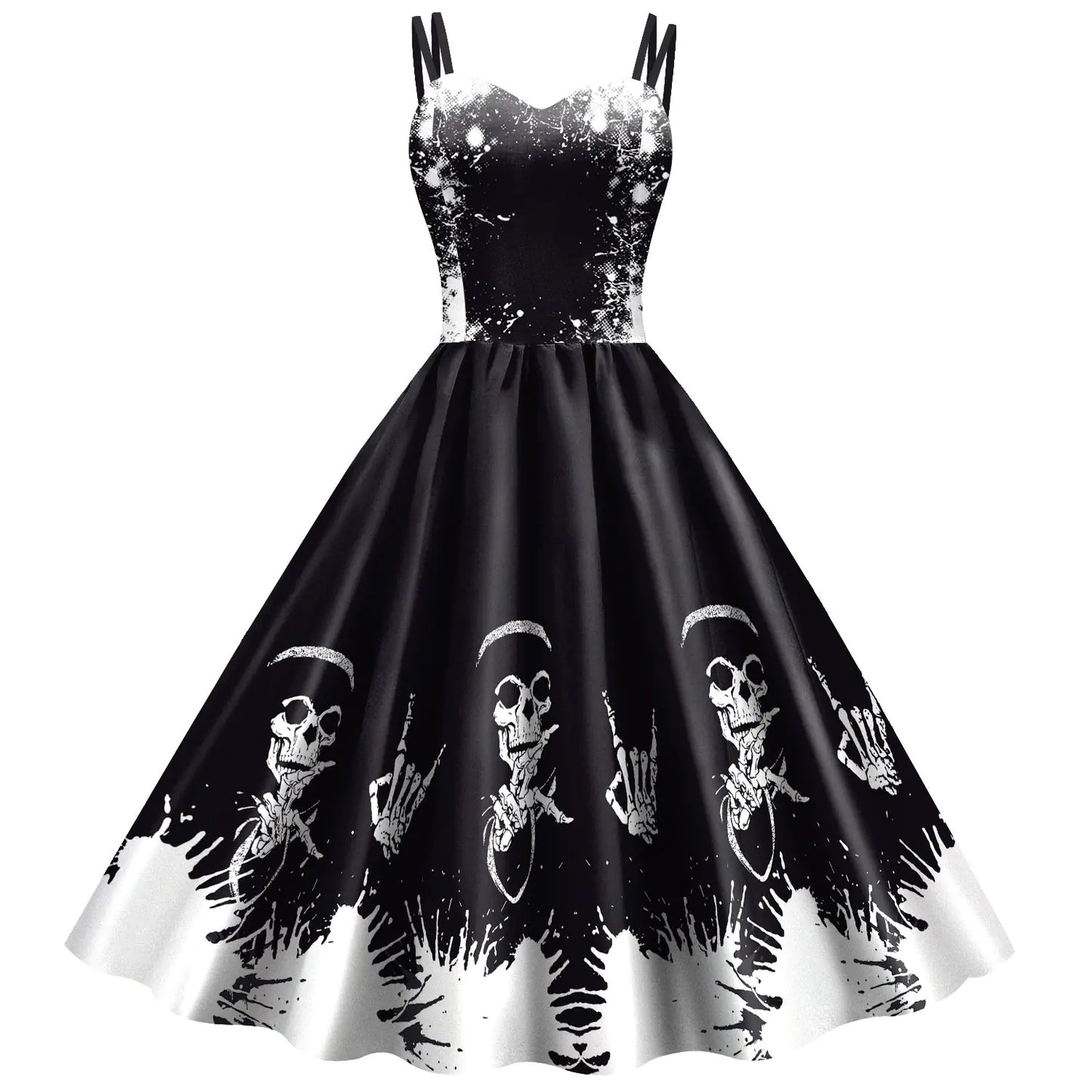 Halloween Skeleton Skull Digital Print Dress