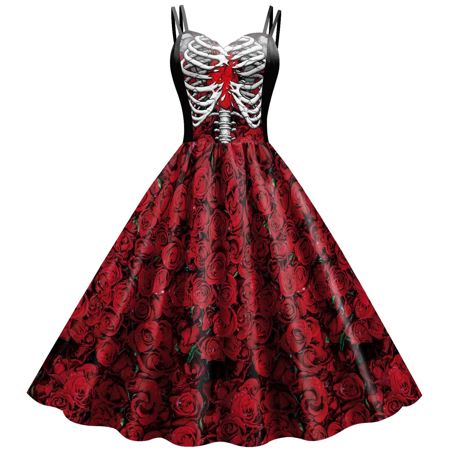 Halloween Skeleton Skull Digital Print Dress