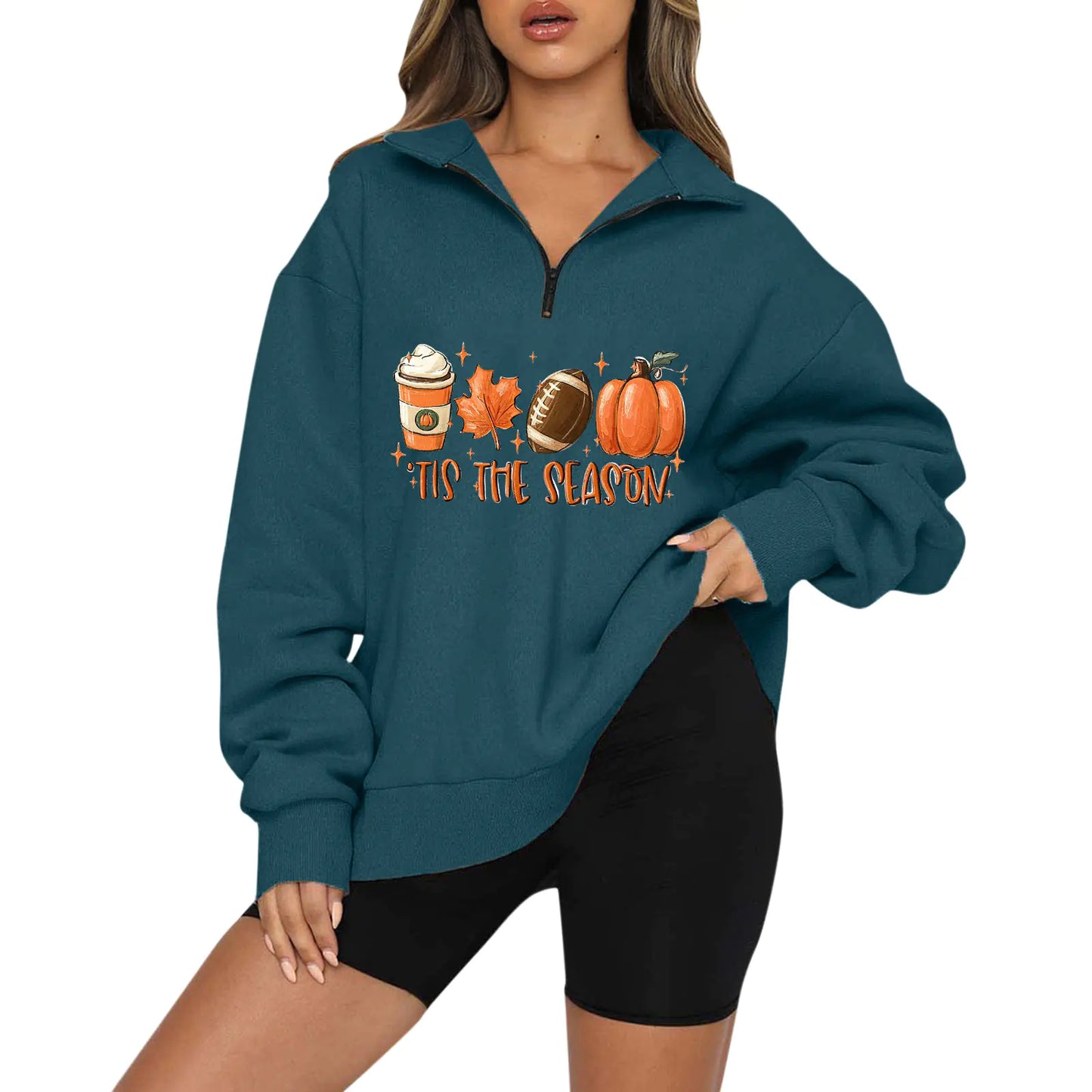 Halloween Pumpkin Print Casual Zipper Hoodie