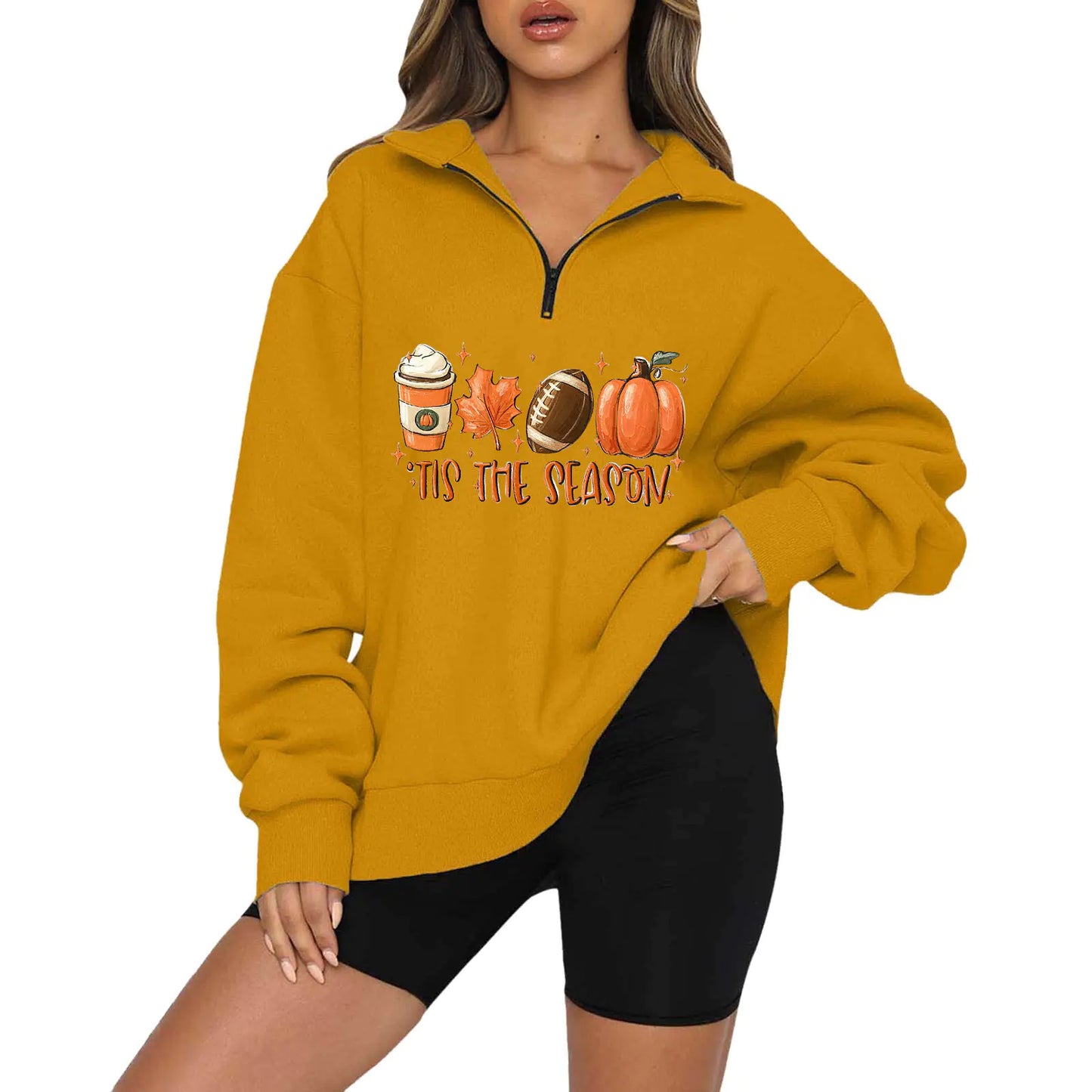 Halloween Pumpkin Print Casual Zipper Hoodie