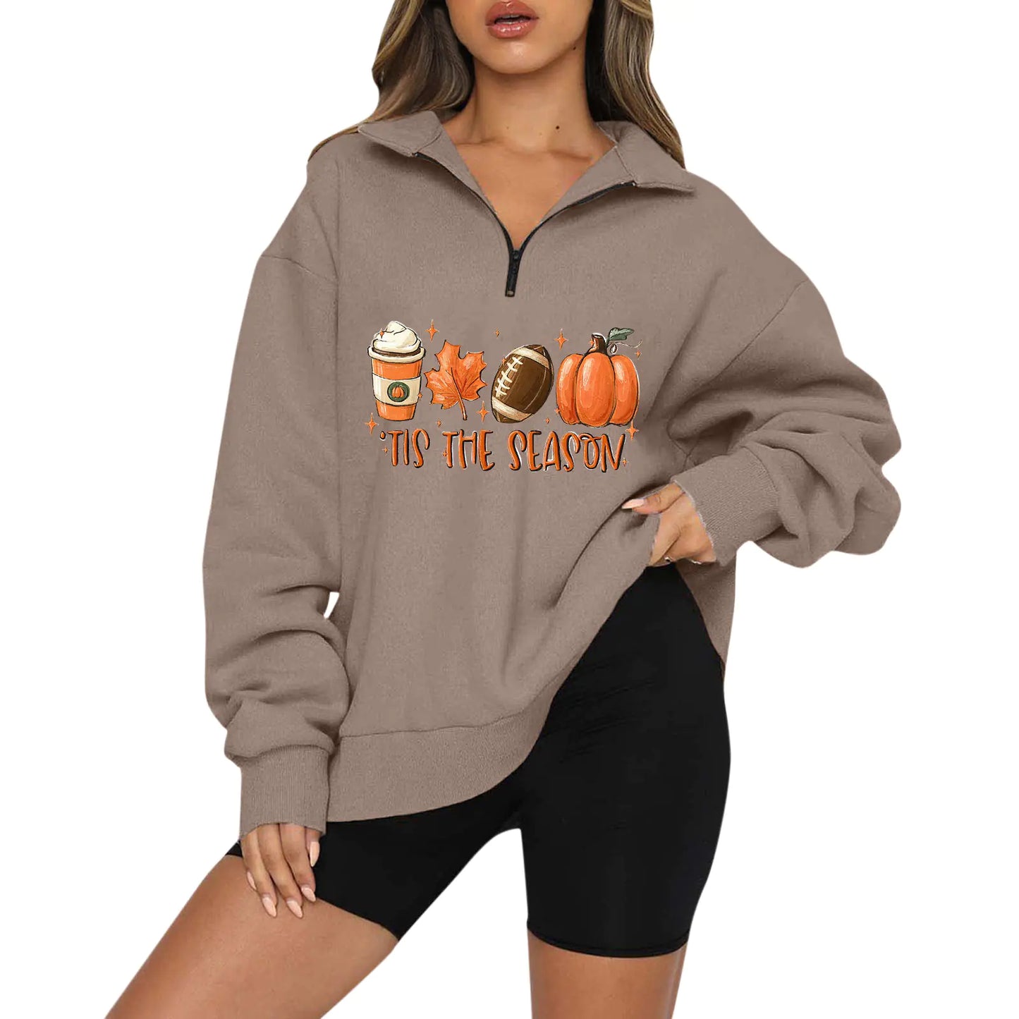 Halloween Pumpkin Print Casual Zipper Hoodie