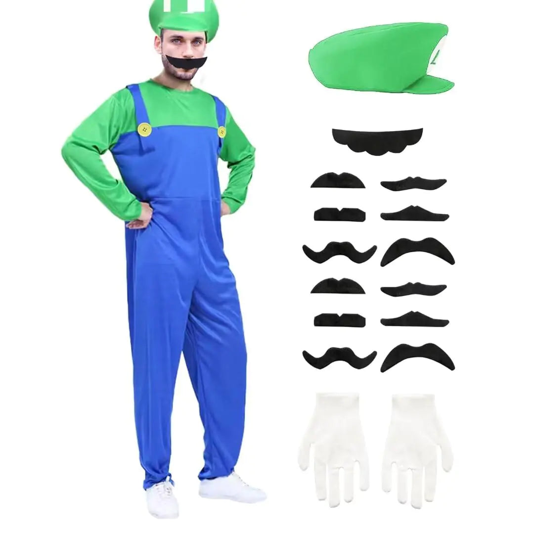 Halloween Plumber Costume Cosplay Jumpsuit (Green Adult XL (Height 71-75"))