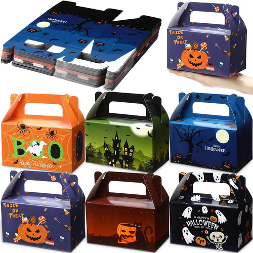 Zhanmai 36 Pack Halloween Treat Box Halloween Goodie Boxes Treat Boxes Halloween Boxes Container Halloween Cookie Cupcake Snack Box with Handle Party Favor Box