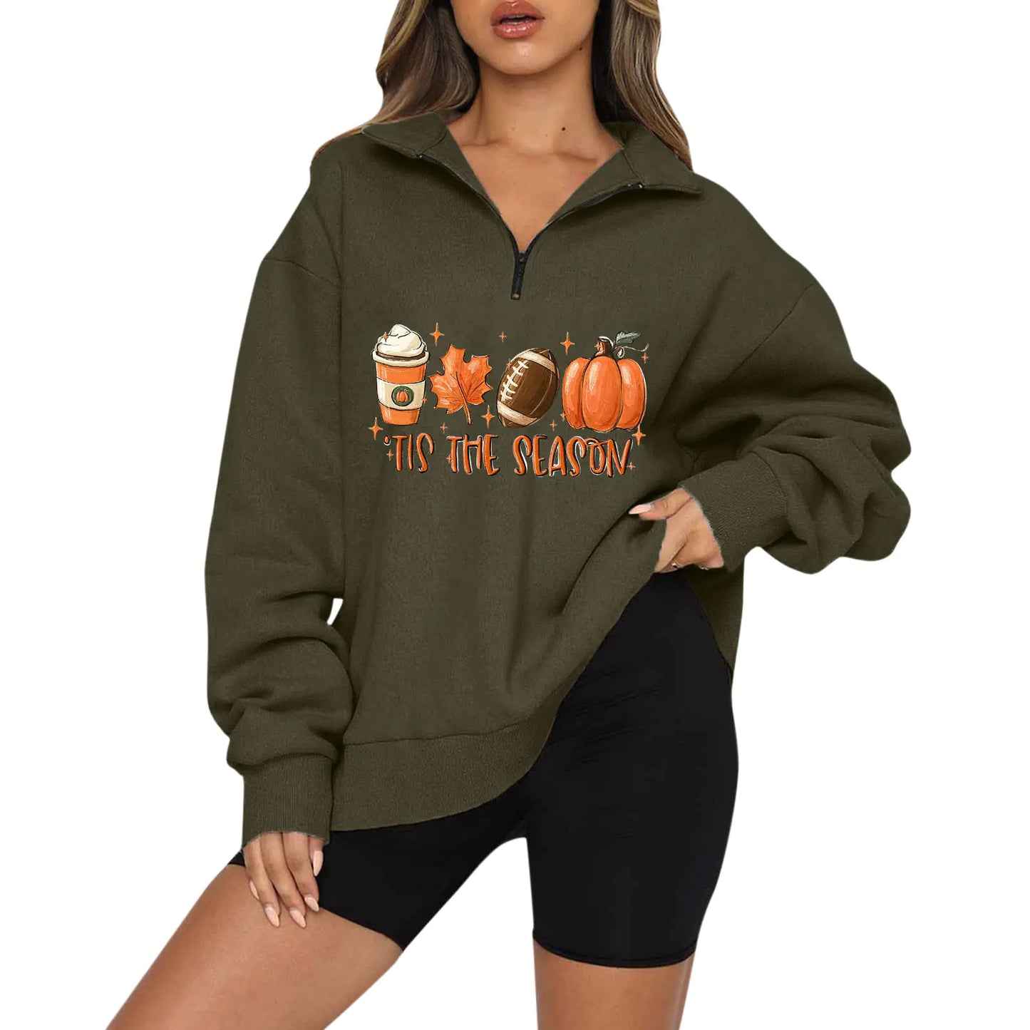 Halloween Pumpkin Print Casual Zipper Hoodie