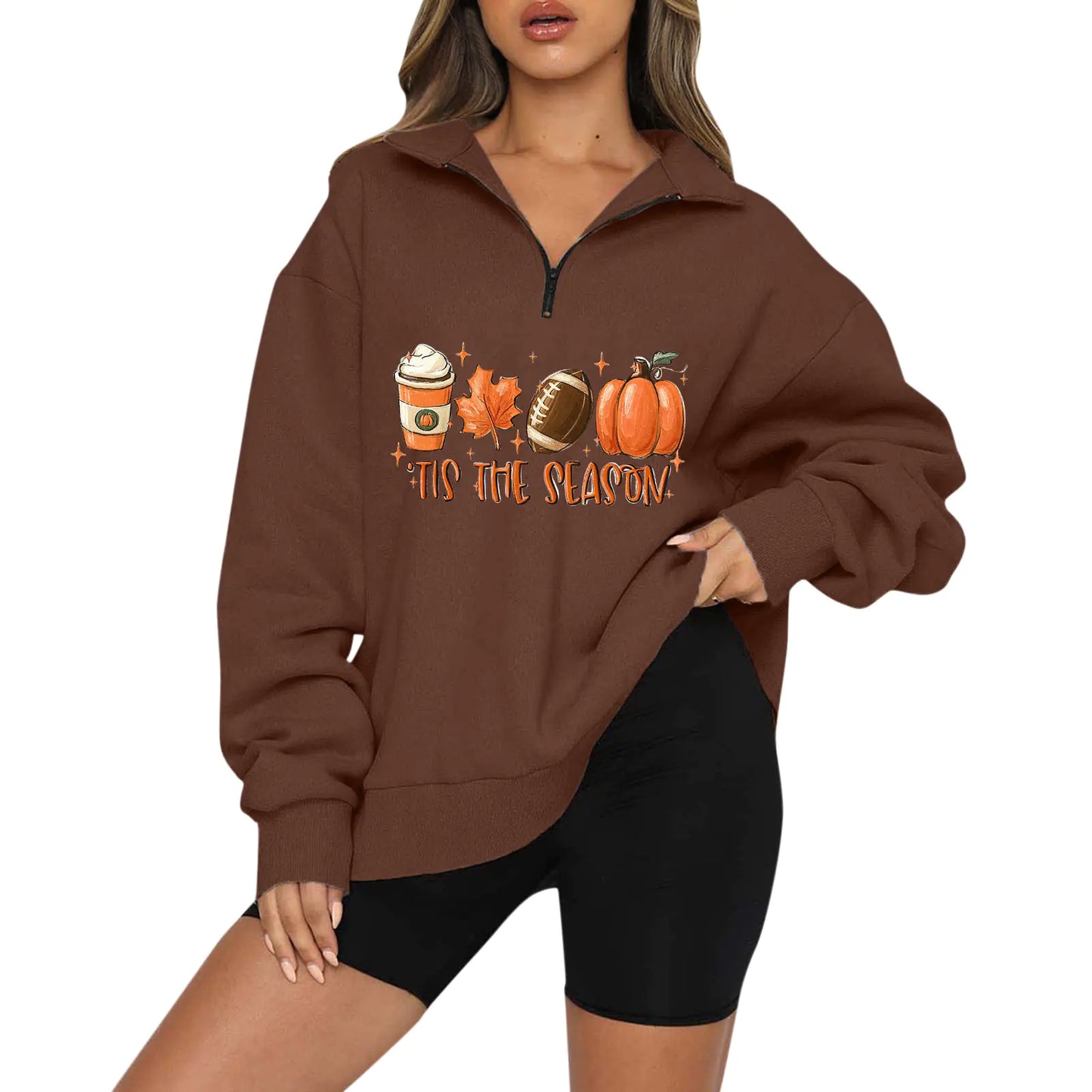 Halloween Pumpkin Print Casual Zipper Hoodie