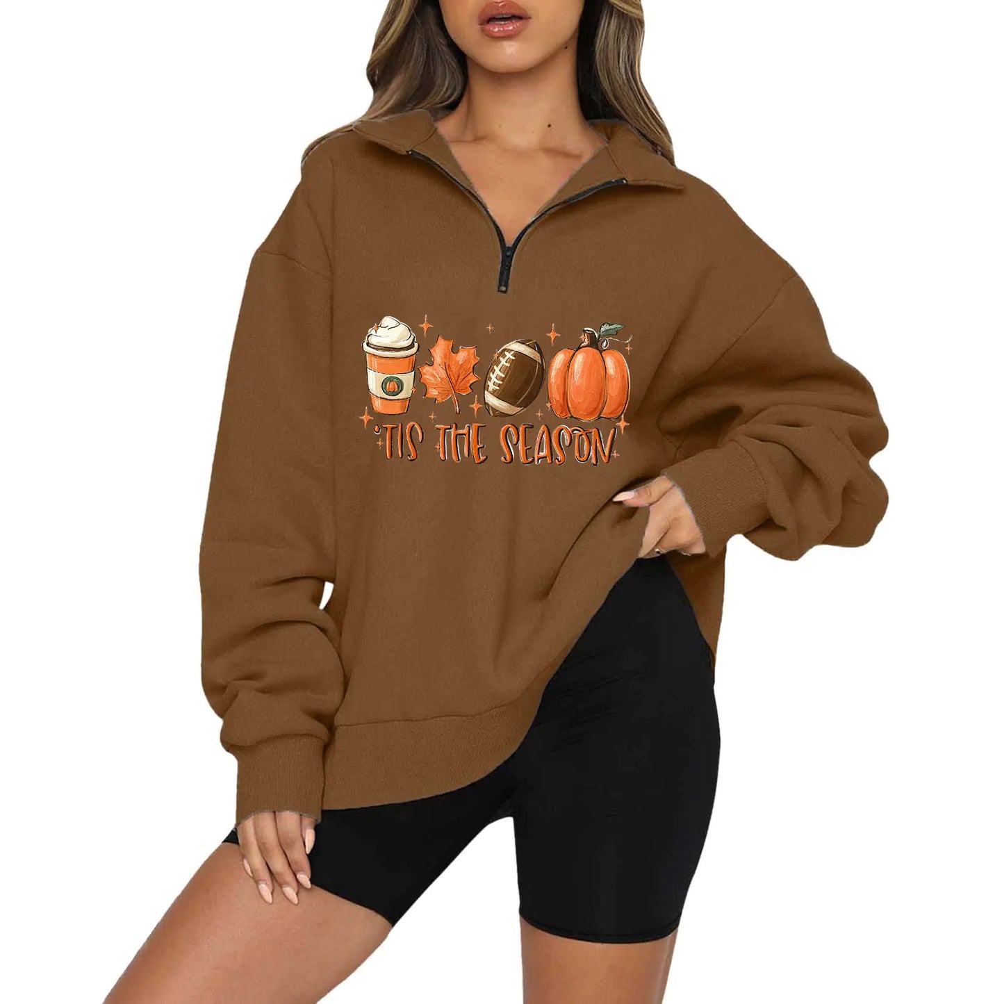 Halloween Pumpkin Print Casual Zipper Hoodie