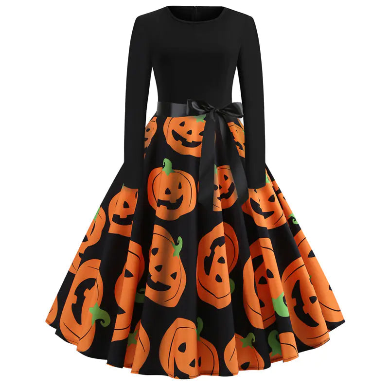 Halloween Printed Long Sleeve Dress