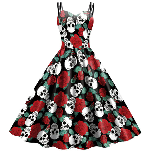 Halloween Skeleton Skull Digital Print Dress