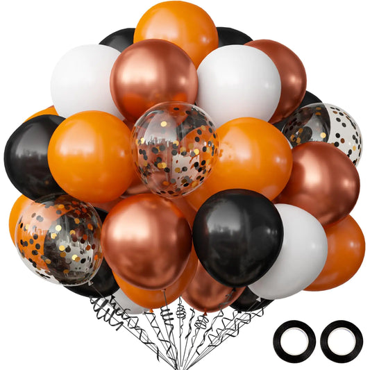 OuMuaMua Halloween Party Balloons Decorations 60 Pcs 12 inch Black Orange Balloons White Confetti Metallic Orange Latex Balloons for Halloween Party Decorations Birthday Baby Shower Party Favors