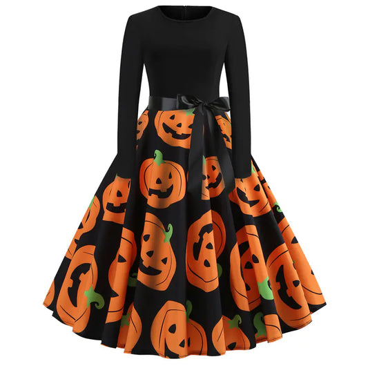 Halloween Printed Long Sleeve Dress