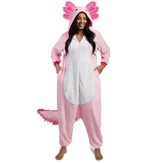 Spooktacular Creations Adult Halloween Costumes Axolotl Costume for Women Men Axolotl Pajama Plush Costume with Hat Tail for Halloween Dress Up Role Playing Themed Parties-S