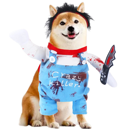 Dog Halloween Deadly Costume Set Cute Funny Cosplay Chucky Outfits Puppy Halloween Theme Party Clothes(Small)