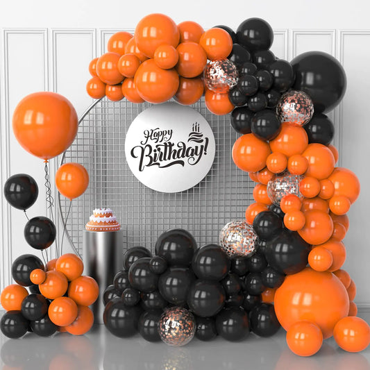MYXTDAY Orange And Black Balloons Arch Kit130 Pcs Halloween Balloons Garland Rose Gold Confetti Balloons for Birthday Halloween Birthday Party Decoration