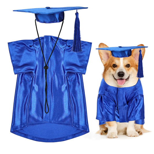 Dog Graduation Cap and Gown Dogs Cats Graduation Holiday Halloween Costume Accessory(BlueX-Small)