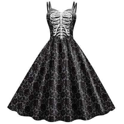 Halloween Skeleton Skull Digital Print Dress
