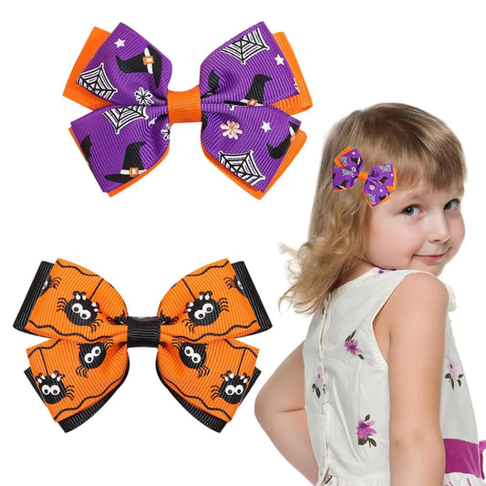 2 Packs Halloween Hair Bows Clips Spider Web Witch Cute Design Hair Clips with Alligator Clips Halloween Bows Knot Hair Barrette for Girls Baby Toddler Halloween Party Dance Hair Decorations