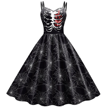Halloween Skeleton Skull Digital Print Dress