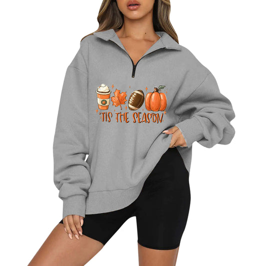 Halloween Pumpkin Print Casual Zipper Hoodie