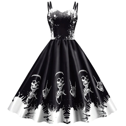 Halloween Skeleton Skull Digital Print Dress