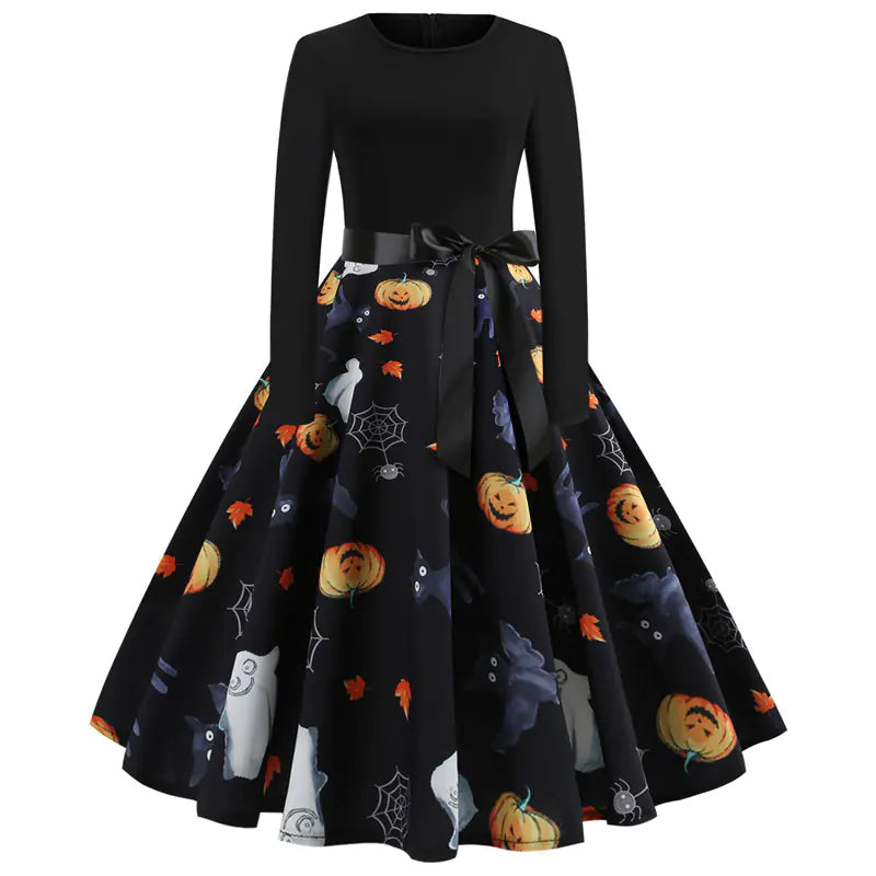 Halloween Printed Long Sleeve Dress