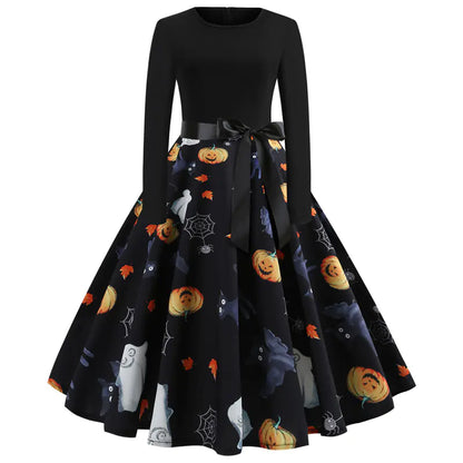 Halloween Printed Long Sleeve Dress