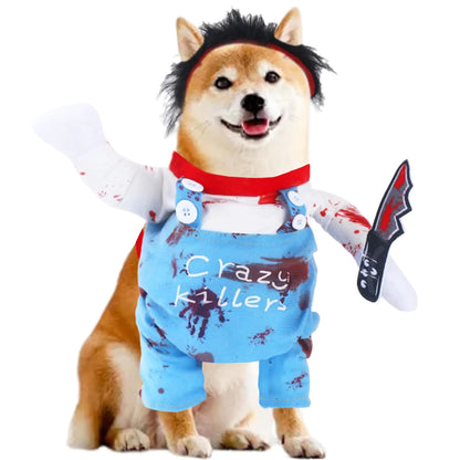 Dog Halloween Deadly Costume Set Cute Funny Cosplay Chucky Outfits Puppy Halloween Theme Party Clothes(Small)