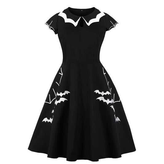 Embroidered Bat Dress for Halloween Celebration