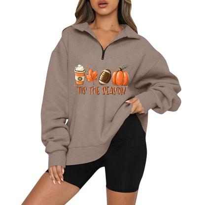 Halloween Pumpkin Print Casual Zipper Hoodie