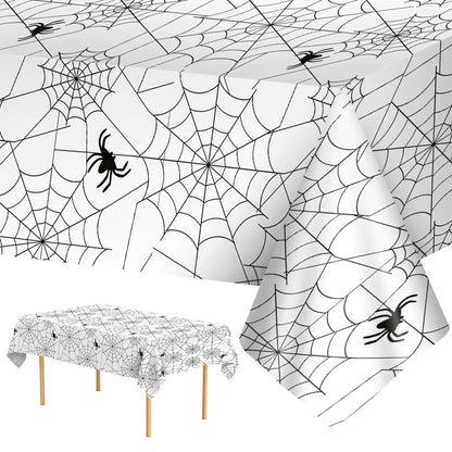 2 Pcs Halloween Tablecloth - Plastic Halloween Spider Webs Table Cloth White Disposable Rectangle Spiderweb Table Cover for Halloween Party Decorations Supplies Favors Table Decor 108 x 54 Inch
