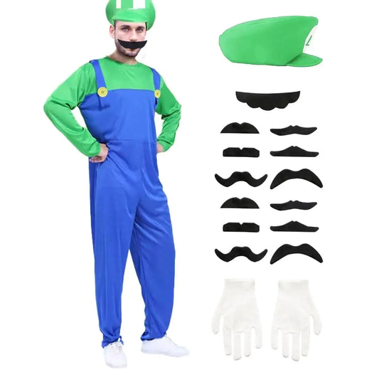 Halloween Plumber Costume Cosplay Jumpsuit (Green Adult XL (Height 71-75"))