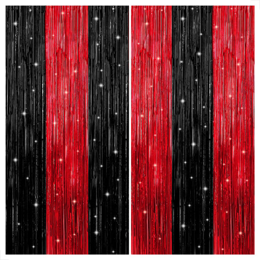KatchOn Red and Black Fringe Curtain - 3.2x8 Feet Pack of 2 | Red and Black Party Decorations | Halloween Backdrop for Halloween Decorations | Casino Theme Party Decorations