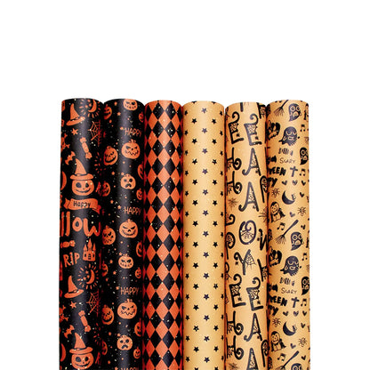 sorkwo Halloween Wrapping Paper Sheet 6 Sheets Halloween Pattern Paper Flat Wrapping Paper Sheets Gift Wrapping Paper with 6 style for Halloween Birthday Party Gift