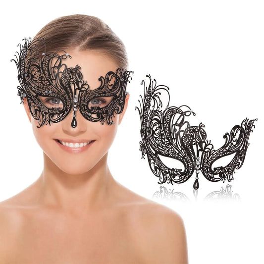 Masquerade Mask for Women Venetian Metal Mask For Party Halloween Costume Cosplay (Phoenix Black)