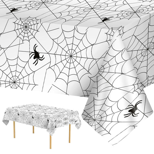 2 Pcs Halloween Tablecloth - Plastic Halloween Spider Webs Table Cloth White Disposable Rectangle Spiderweb Table Cover for Halloween Party Decorations Supplies Favors Table Decor 108 x 54 Inch