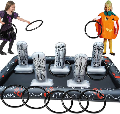 2024 Upgraded Stability & Plastic Ring Giant Tombstone Ring Toss Games Halloween Party Game Favors for Kids Inflatable Game Halloween Party Decor Outdoor Carnival Game Classroom Indoor School Yard