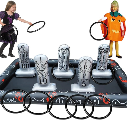 2024 Upgraded Stability & Plastic Ring Giant Tombstone Ring Toss Games Halloween Party Game Favors for Kids Inflatable Game Halloween Party Decor Outdoor Carnival Game Classroom Indoor School Yard