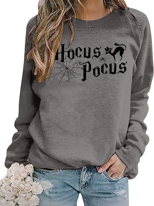 MNLYBABY Halloween Sweatshirt for Women Hocus Pocus Shirts Long Sleeve Black Cat Shirt Halloween Pullovers Sweatshirts Tops
