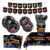 170PCS Halloween Party Plates and Napkins Set Happy Halloween Holiday Pumpkin Ghost Dinnerware Party Decorations Disposable Tableware for Kids Birthday Baby Shower Decor Serve 24 Guests